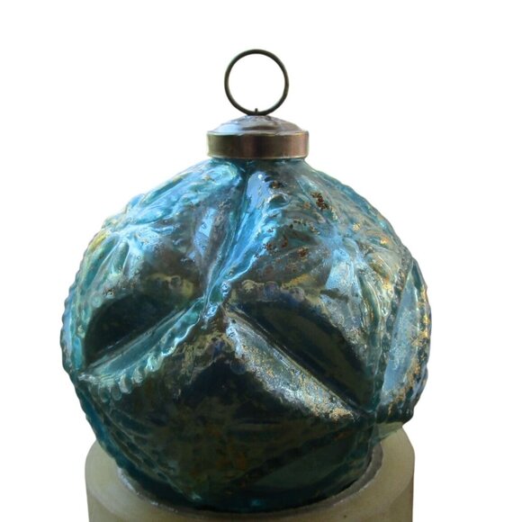 Vintage Turquoise Diamond Bevel Glass Christmas Ornament Kugel Style GUC - Picture 2 of 10